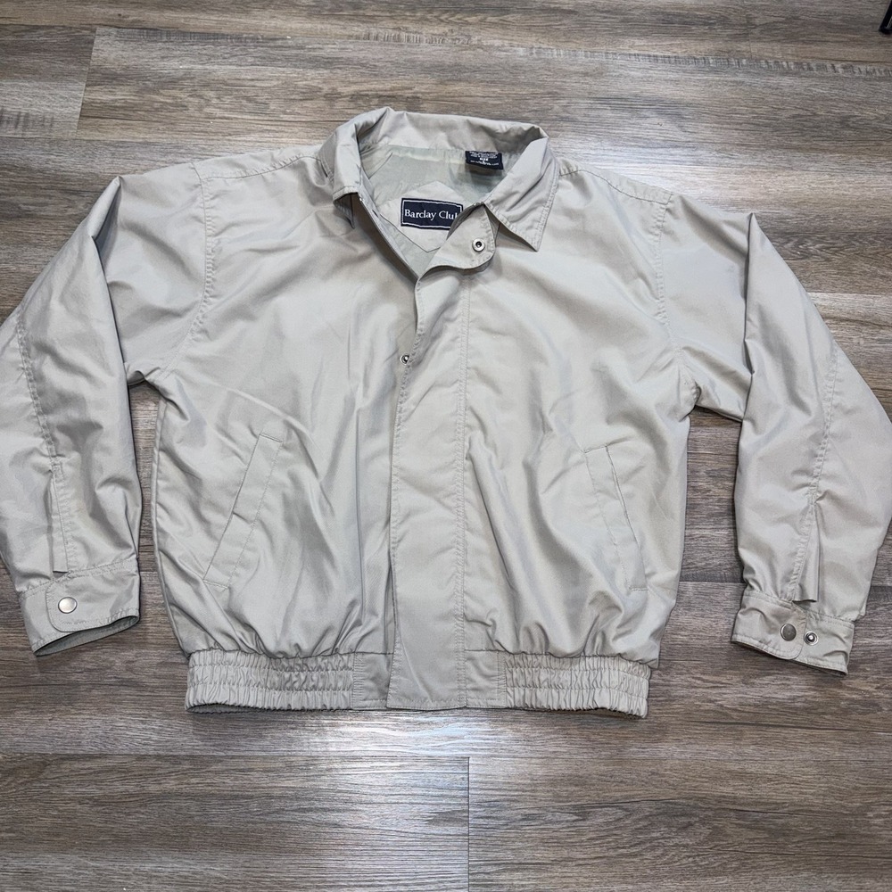 VTG Barclay Club Full-Zip Bomber Jacket Mens Large Gray Classic Fold-Down Collar